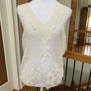 Knot Sisters Lori White Crochet Lace Sleeveless boho cotton top tank v-neck
